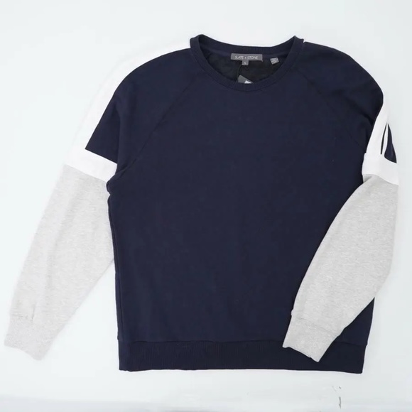 Slate & Stone Mens Brett Raglan Sweatshirt in Navy Light Grey Colorblock… - Picture 1 of 8